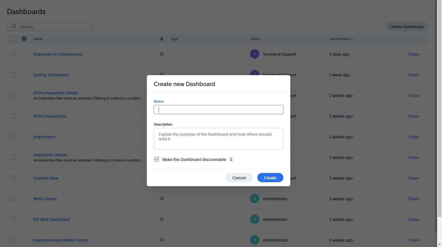 Screenshot: Creating a New Dashboard