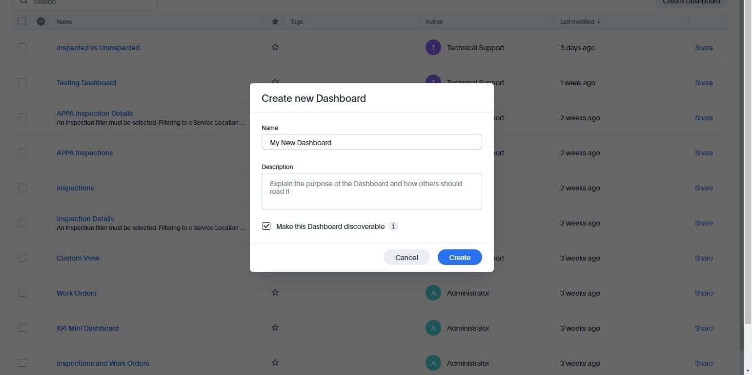 Screenshot: Creating a New Dashboard