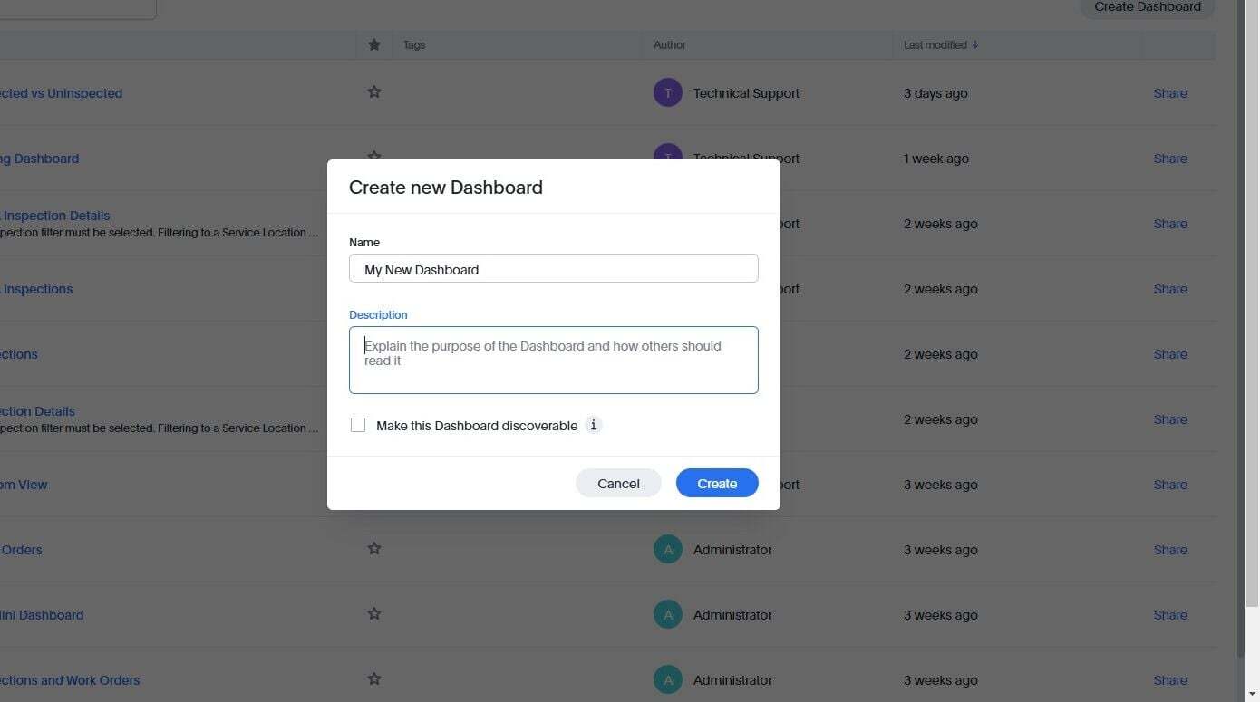 Screenshot: Creating a New Dashboard