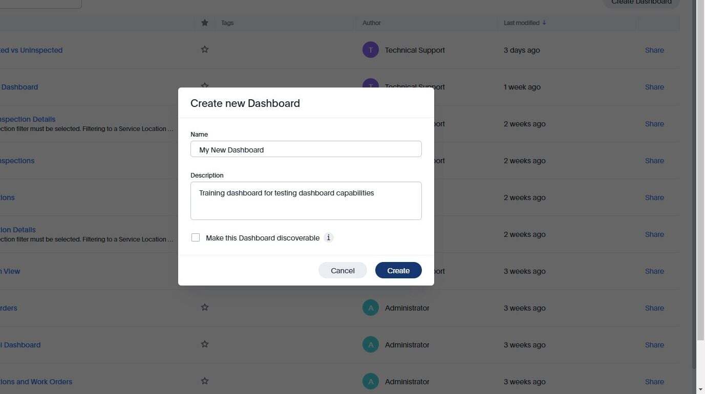 Screenshot: Creating a New Dashboard