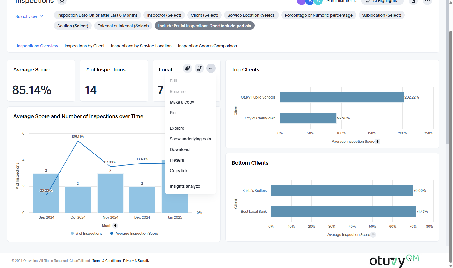 To leverage insights in Otuvy QM Click on More on any dashlet you wish to analyze