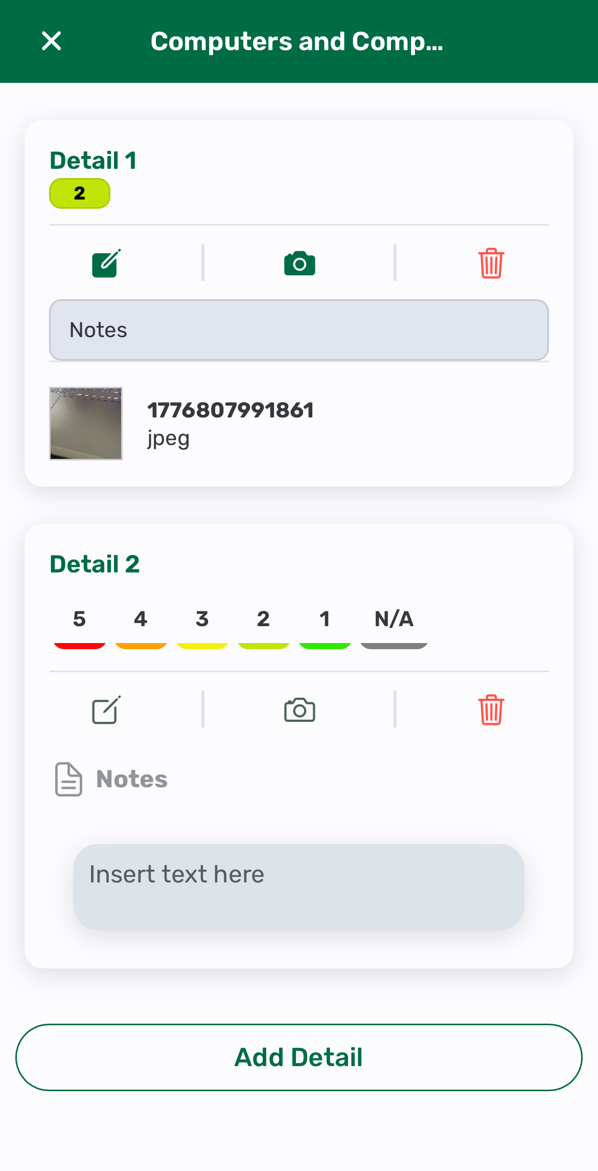 Screenshot: Inspection detail view
