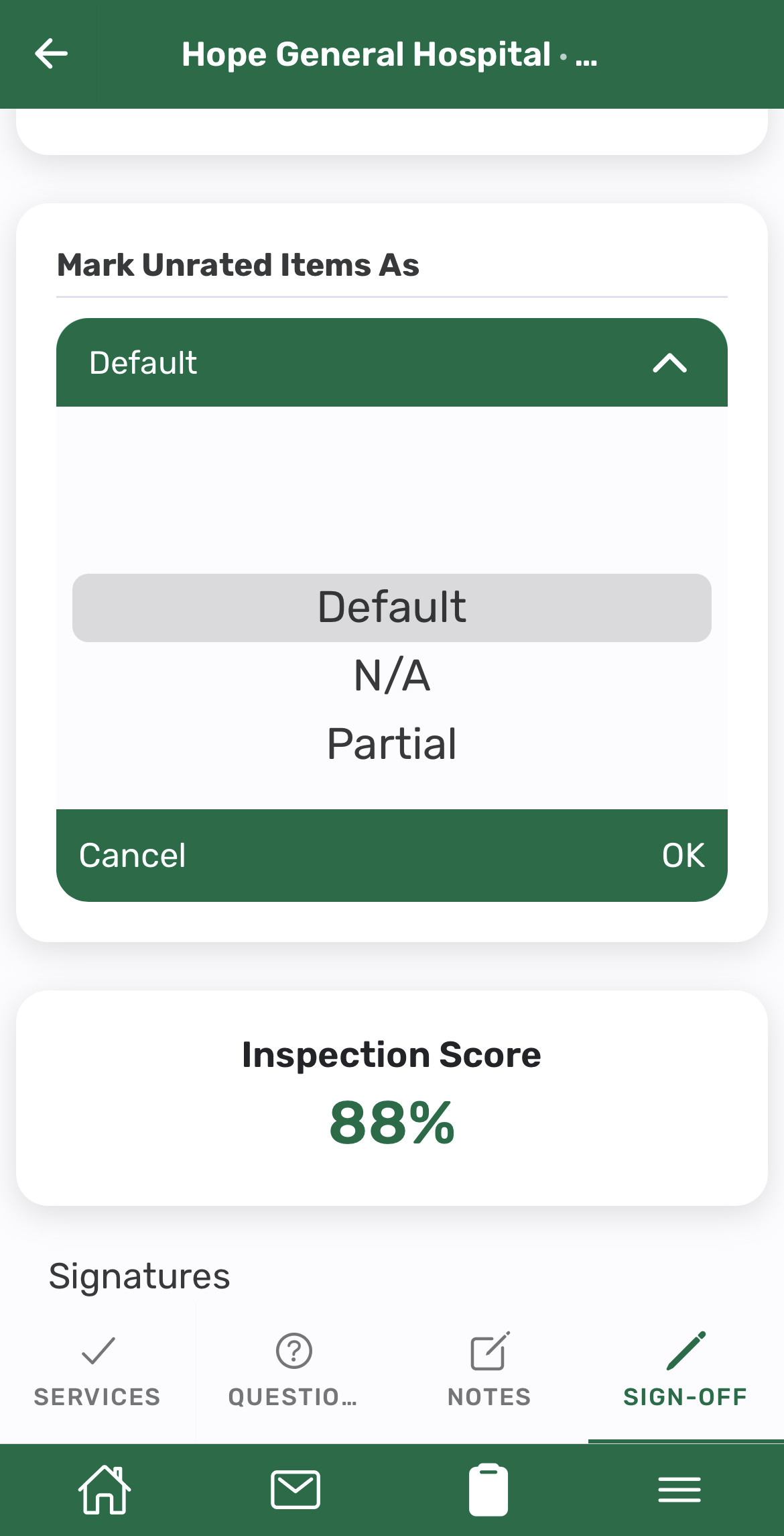 Screenshot: Handle unrated items before submitting