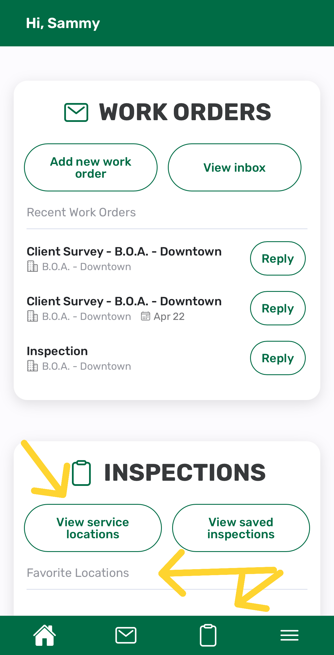 Screenshot: Option 2: Start from a favorite location on the Home screen