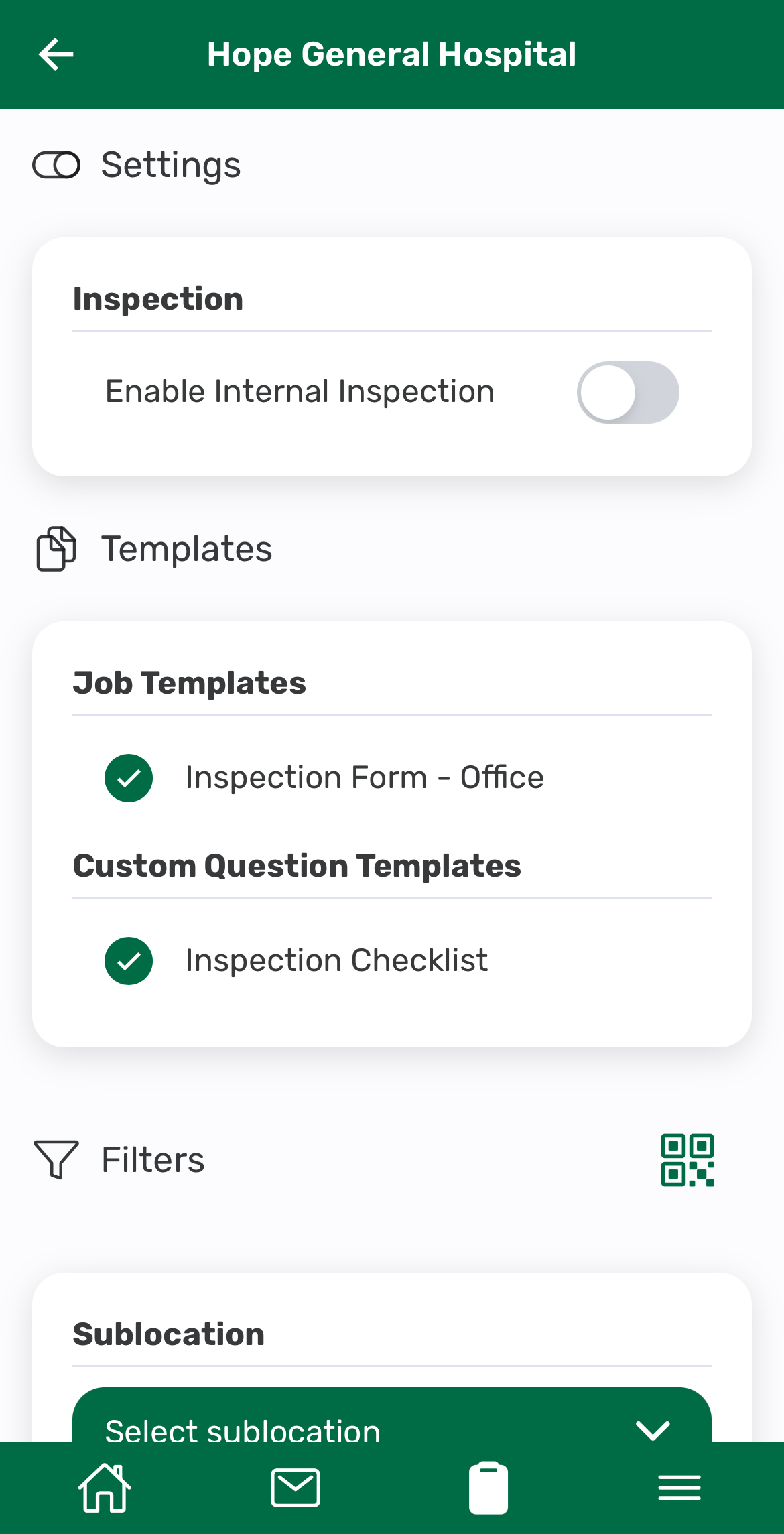 Screenshot: Start the Inspection