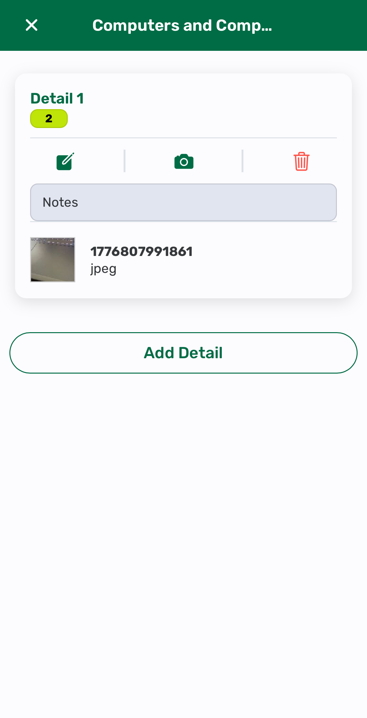 Screenshot: Edit an existing detail