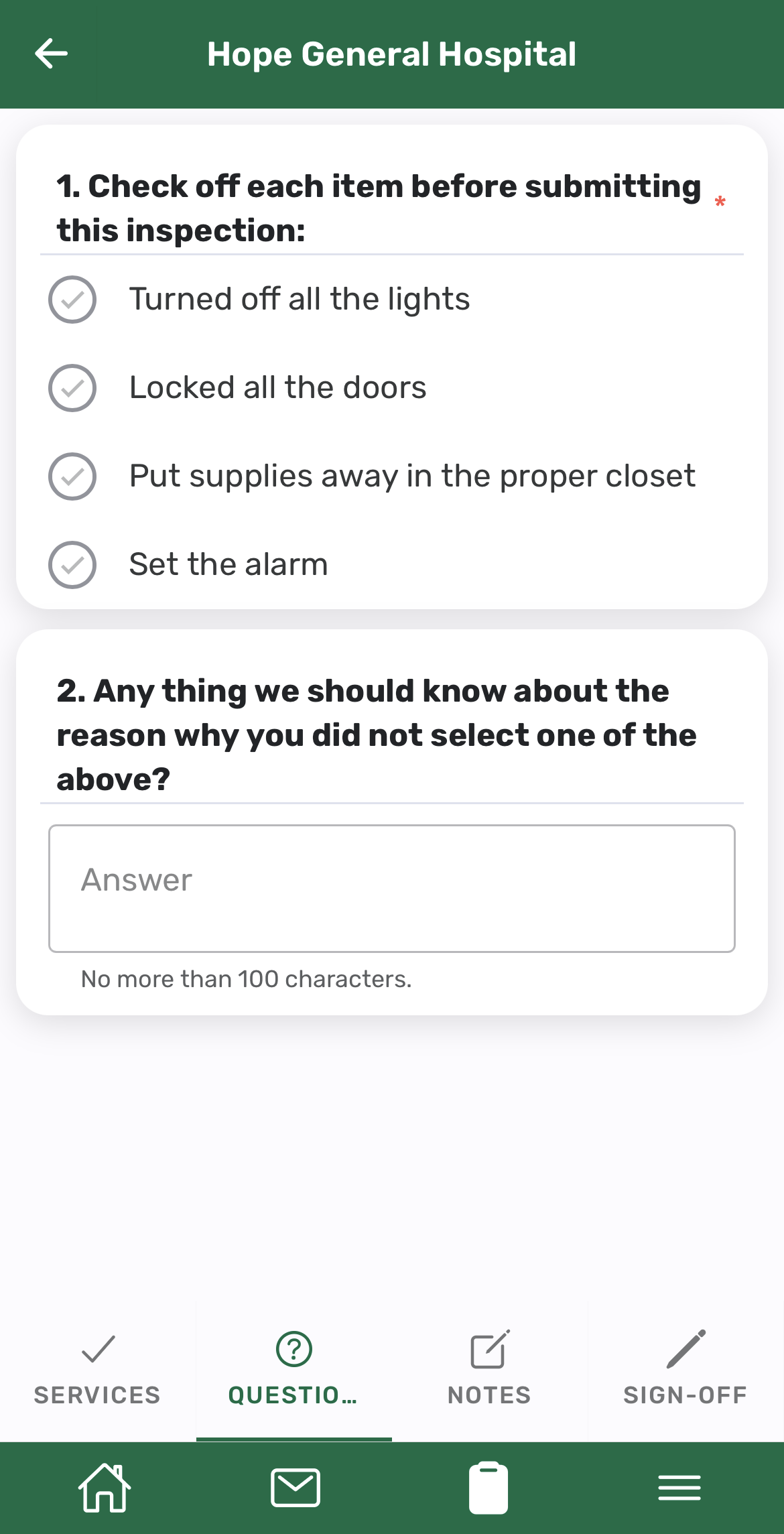 Screenshot: Questions Tab